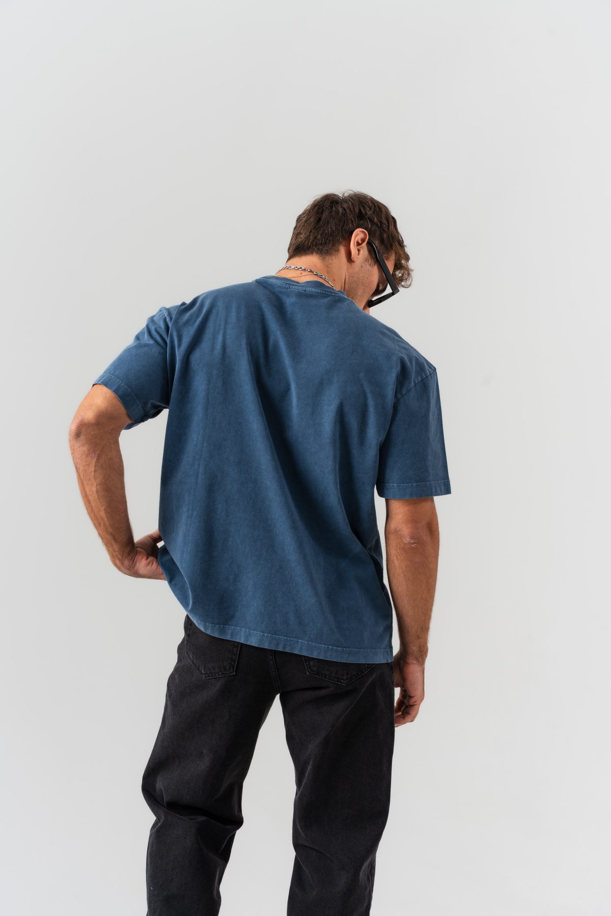 BORZ Aplike Nakışlı Oversize Kalıp Bisiklet Yaka T-shirt - Lacivert — Lacivert (3)