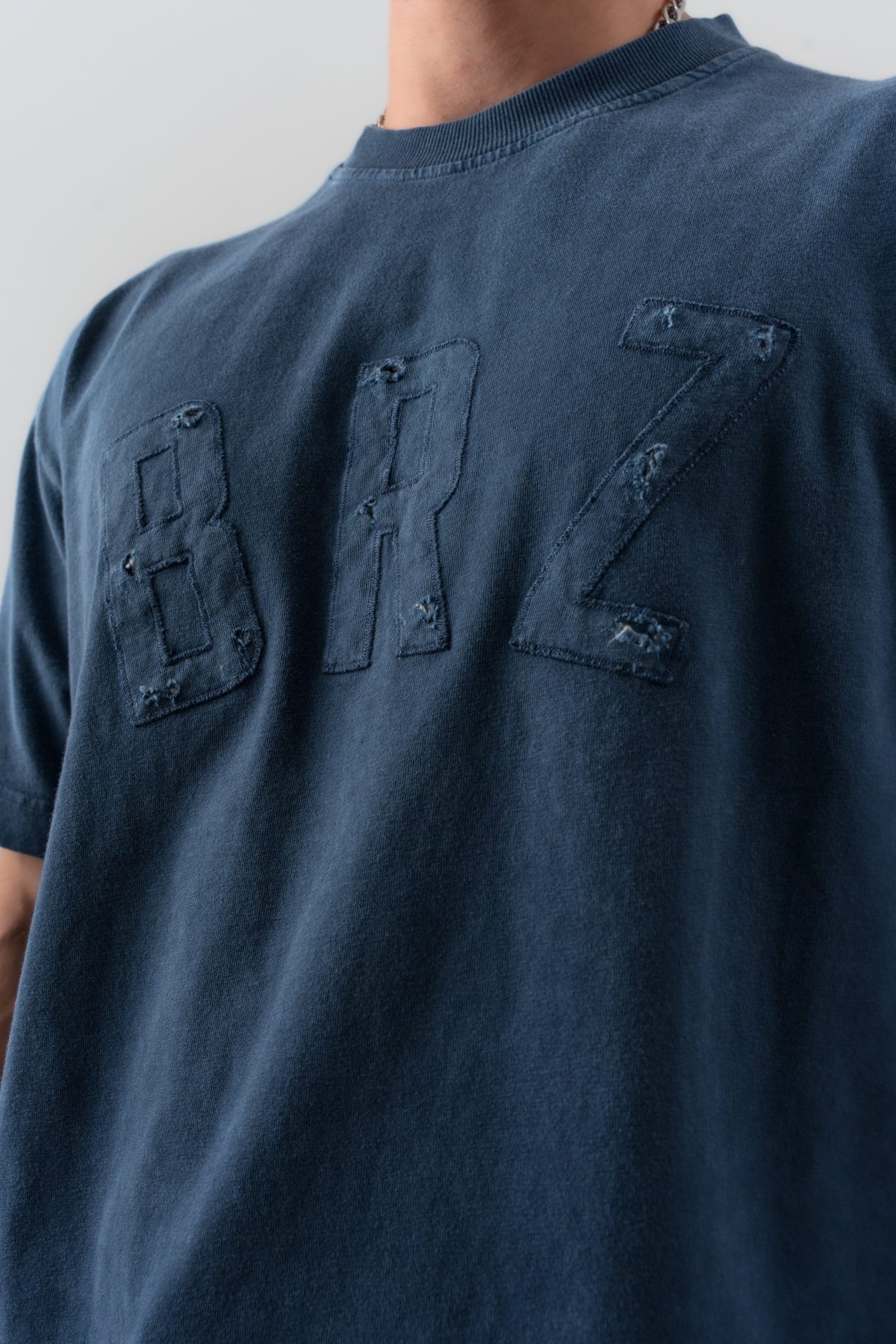 BORZ Aplike Nakışlı Oversize Kalıp Bisiklet Yaka T-shirt - Lacivert — Lacivert (6)