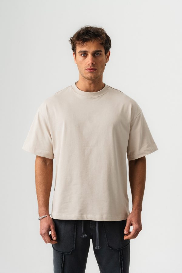 BORZ Oversize Kalıp Basic T-shirt - Bej — Bej