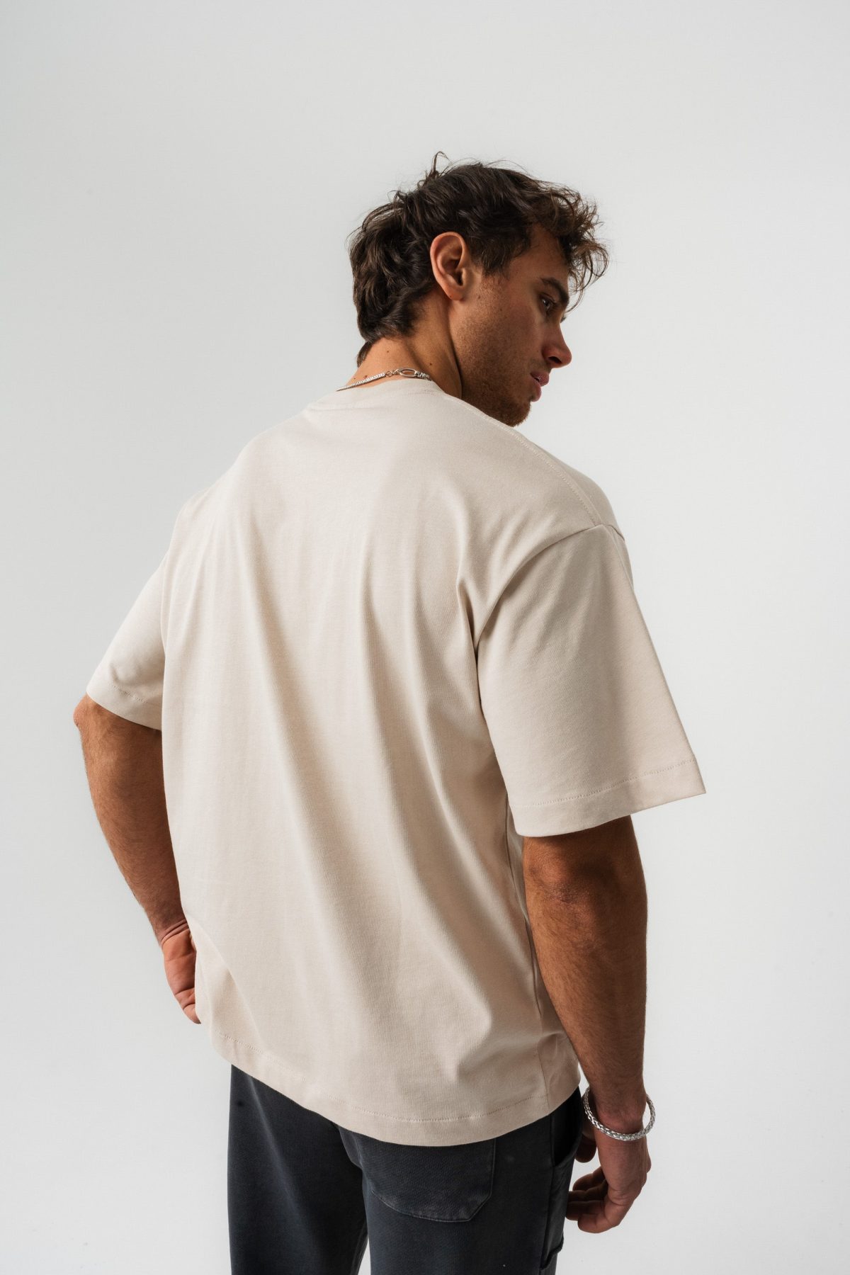 BORZ Oversize Kalıp Basic T-shirt - Bej — Bej (3)