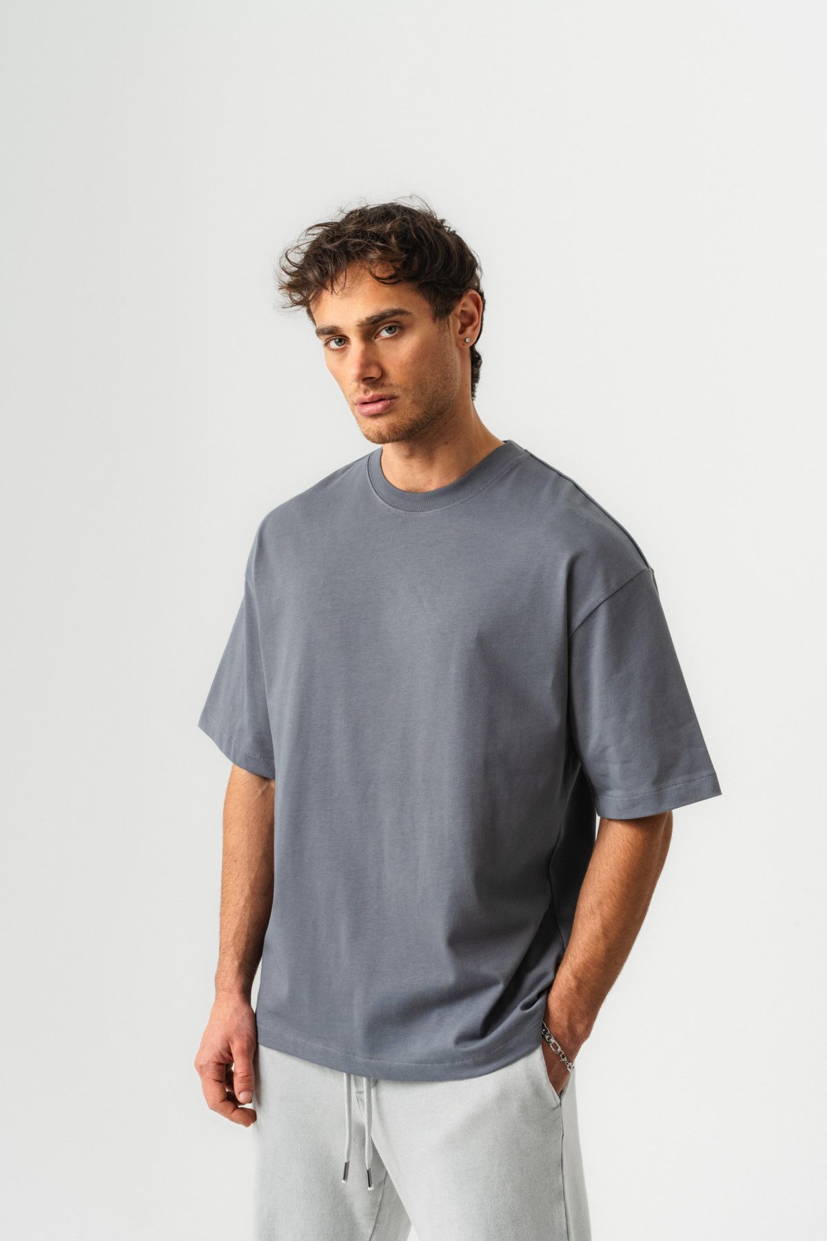 BORZ Oversize Kalıp Basic T-shirt - Grafit — GRAFİT (2)