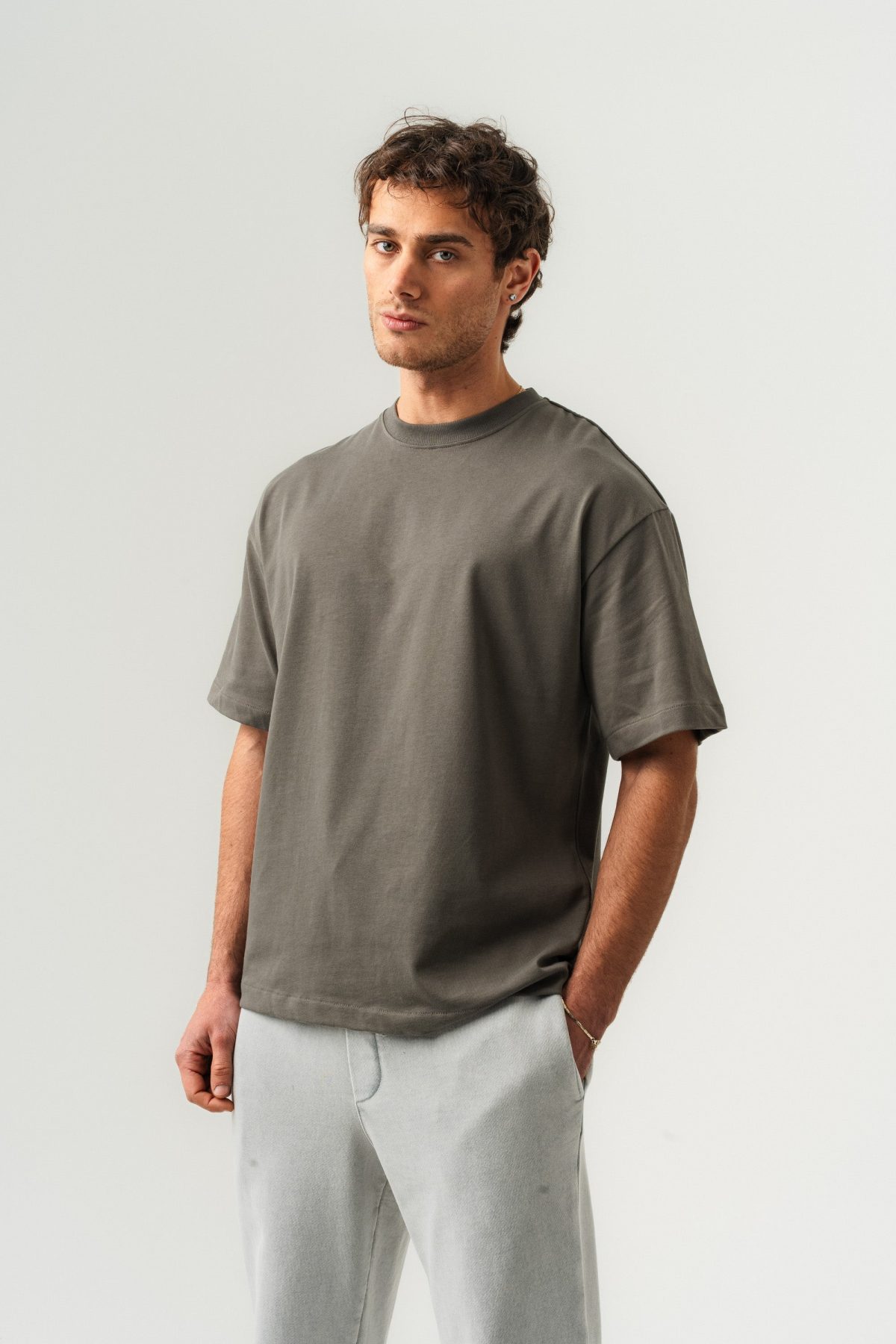 BORZ Oversize Kalıp Basic T-shirt - Haki — Haki (4)