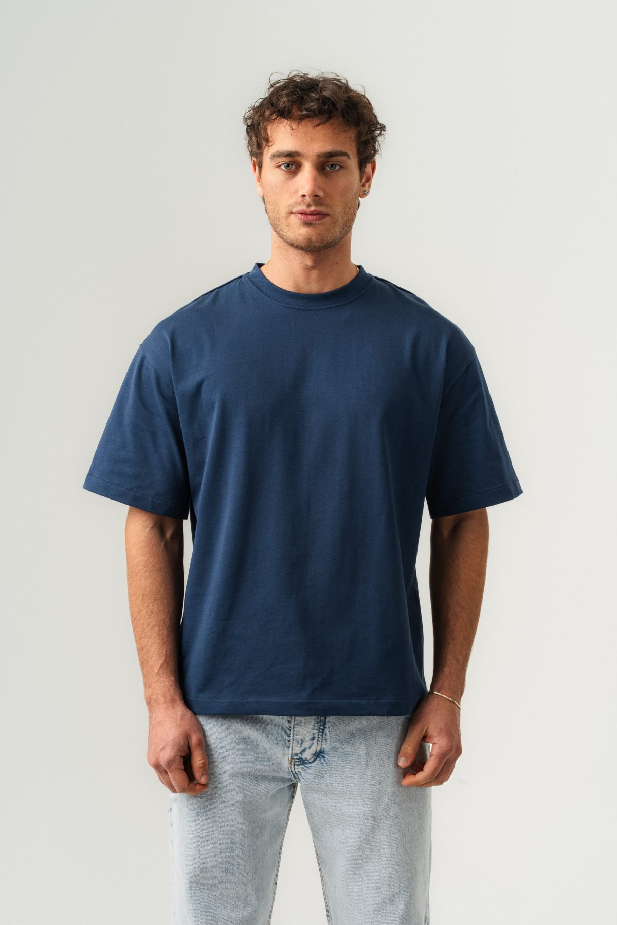 BORZ Oversize Kalıp Basic T-shirt - İndigo — İNDİGO (1)