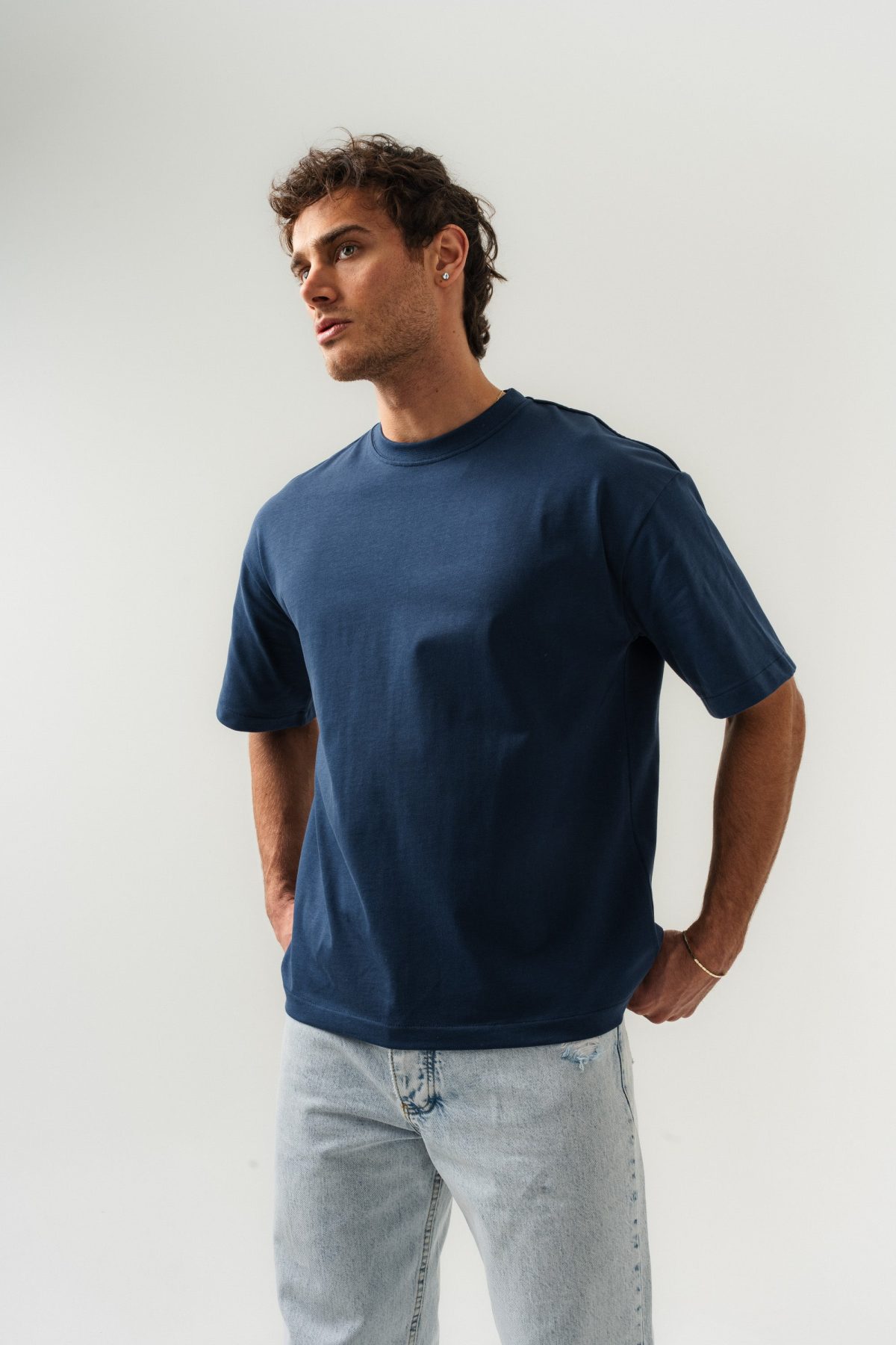 BORZ Oversize Kalıp Basic T-shirt - İndigo — İNDİGO (5)