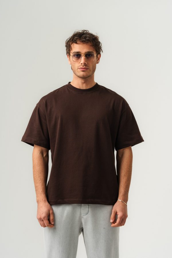BORZ Oversize Kalıp Basic T-shirt - Kahverengi — Kahve