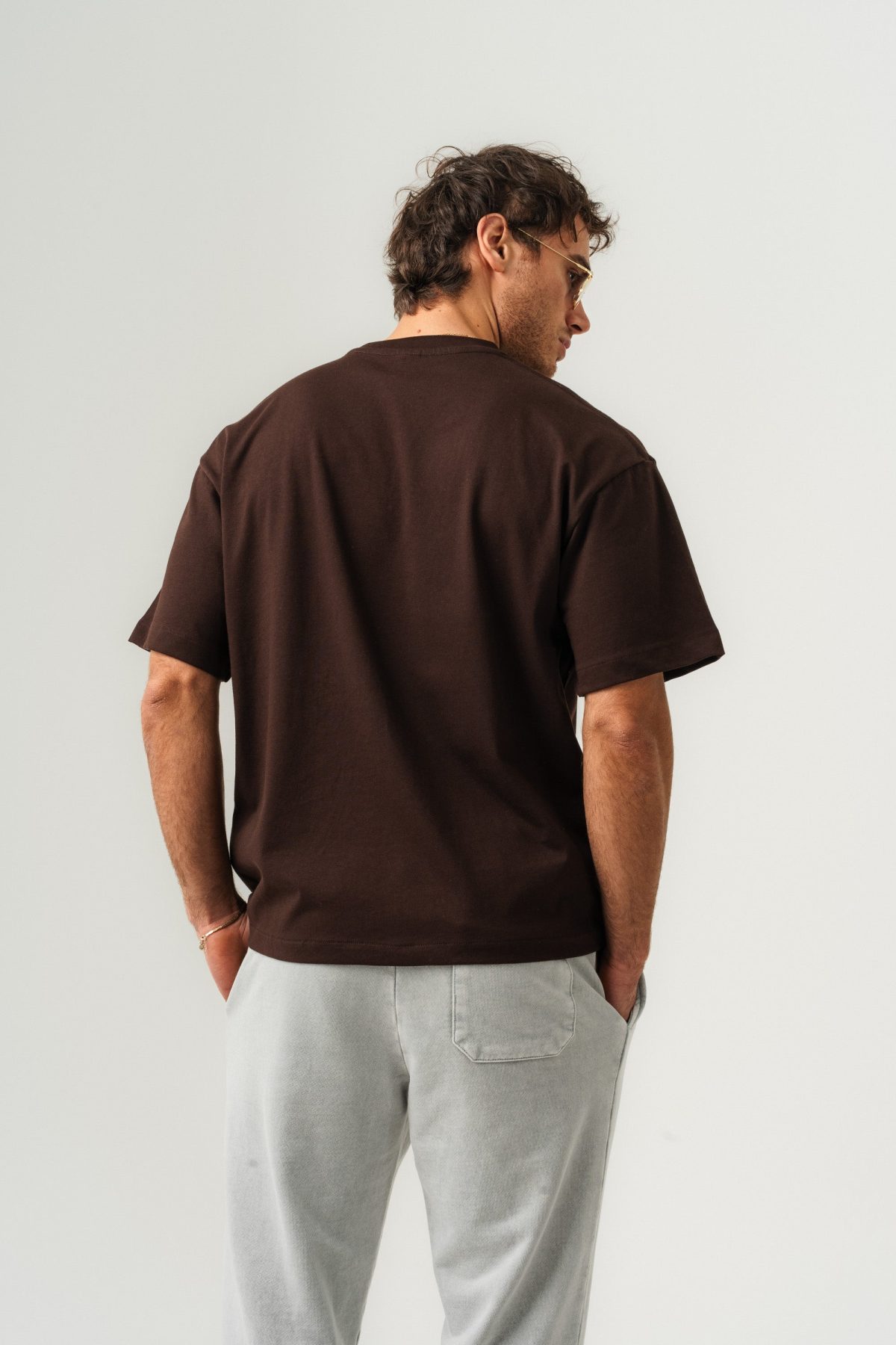 BORZ Oversize Kalıp Basic T-shirt - Kahverengi — Kahve (3)