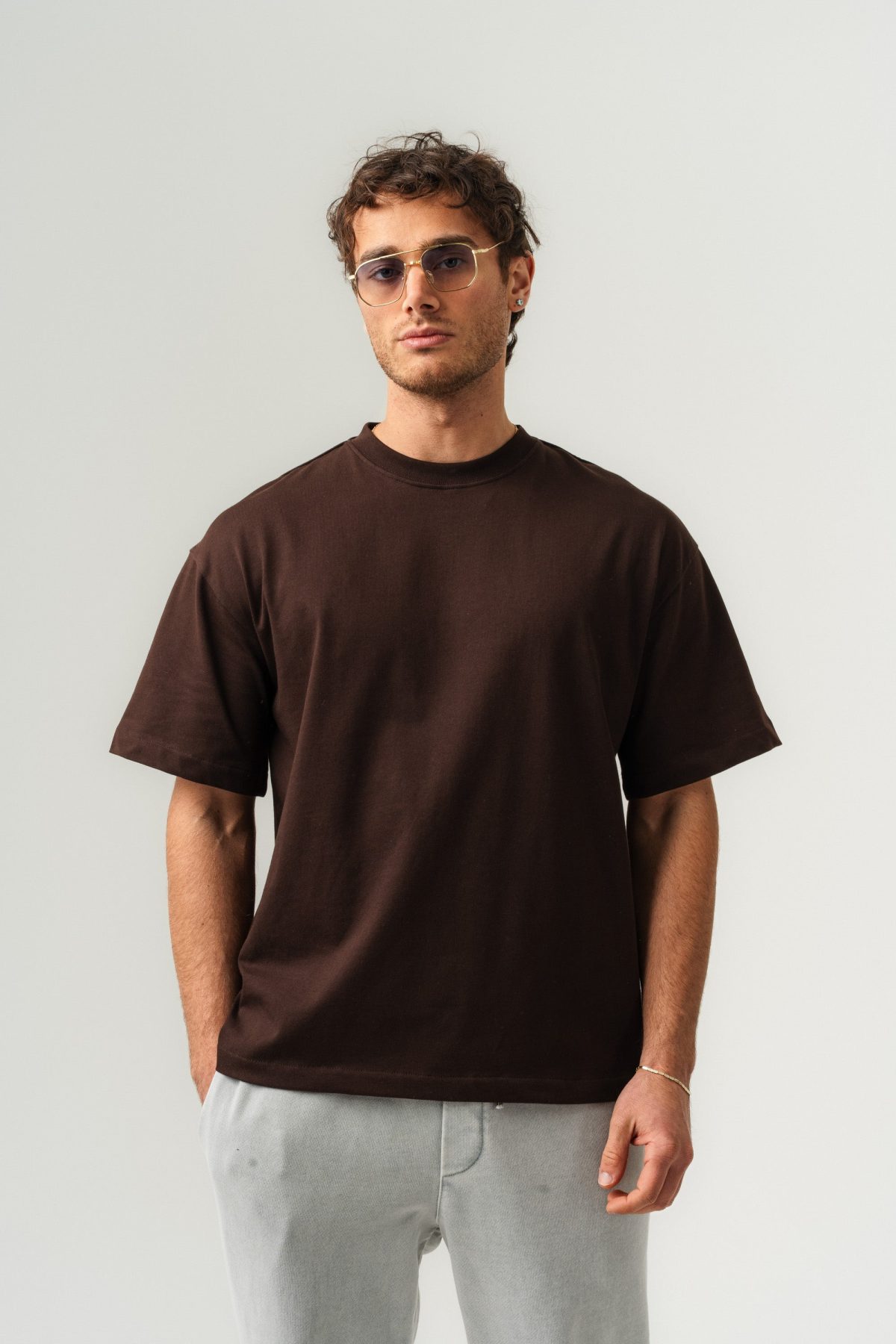 BORZ Oversize Kalıp Basic T-shirt - Kahverengi — Kahve (4)