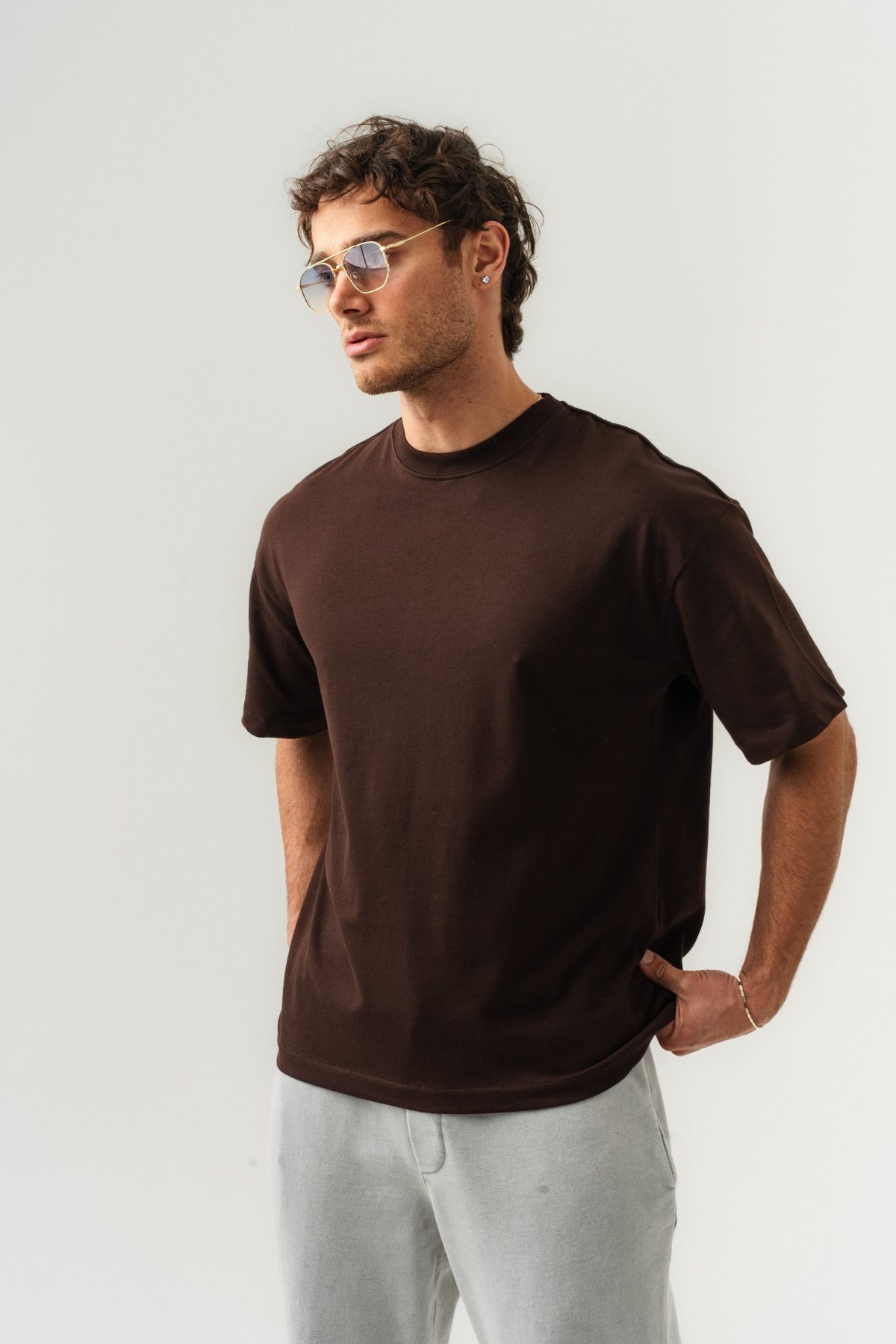 BORZ Oversize Kalıp Basic T-shirt - Kahverengi — Kahve (5)