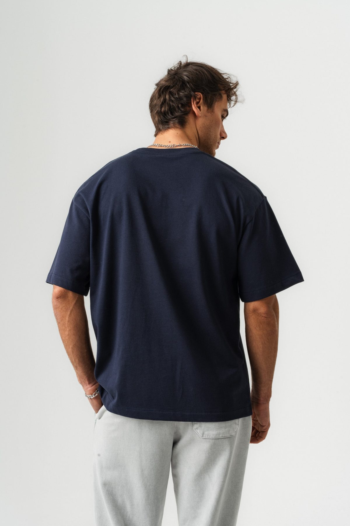 BORZ Oversize Kalıp Basic T-shirt - Lacivert — Lacivert (3)