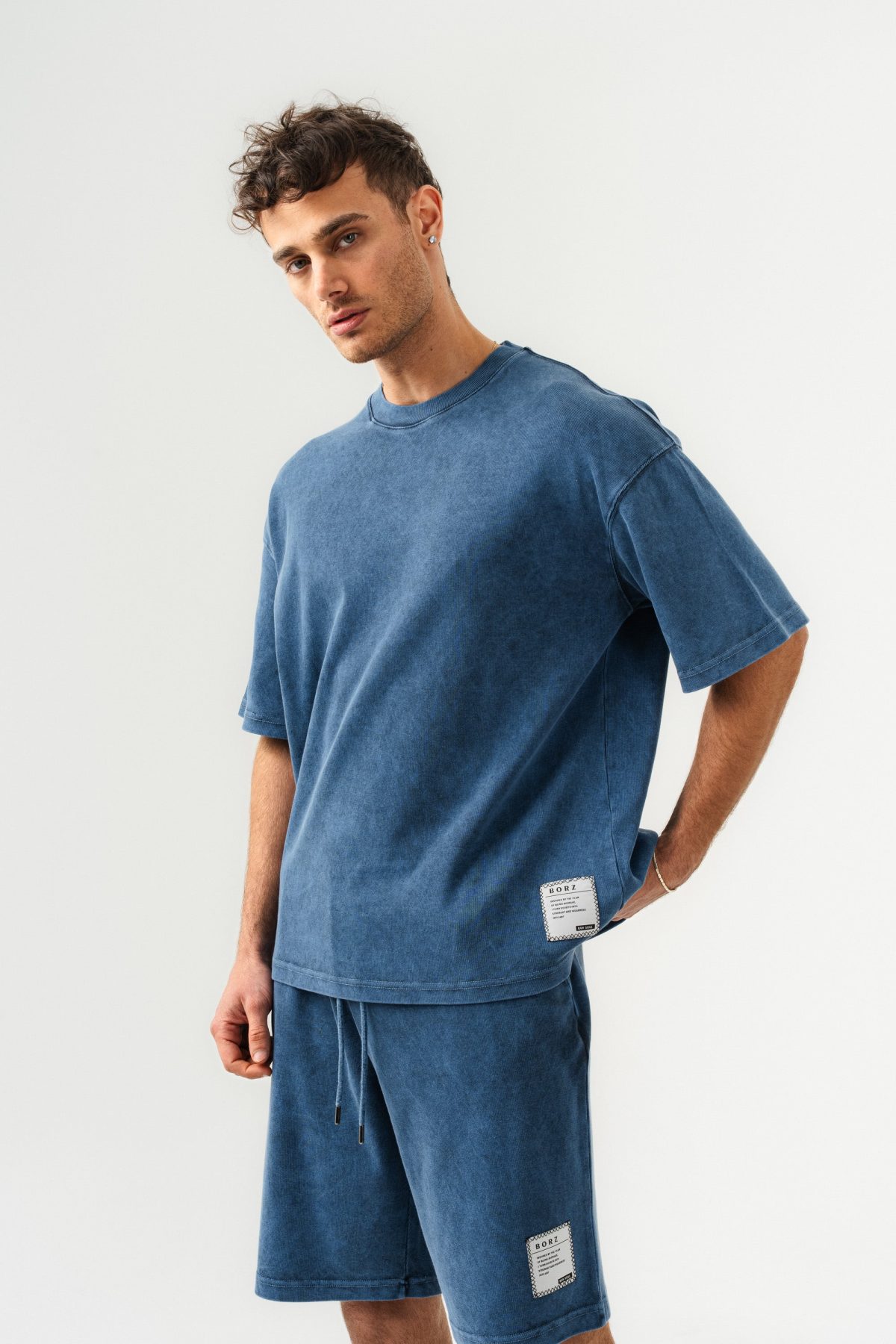 BORZ Soluk Efektli Oversize Kalıp T-shirt ve Şort Takımı — Haki (1)
