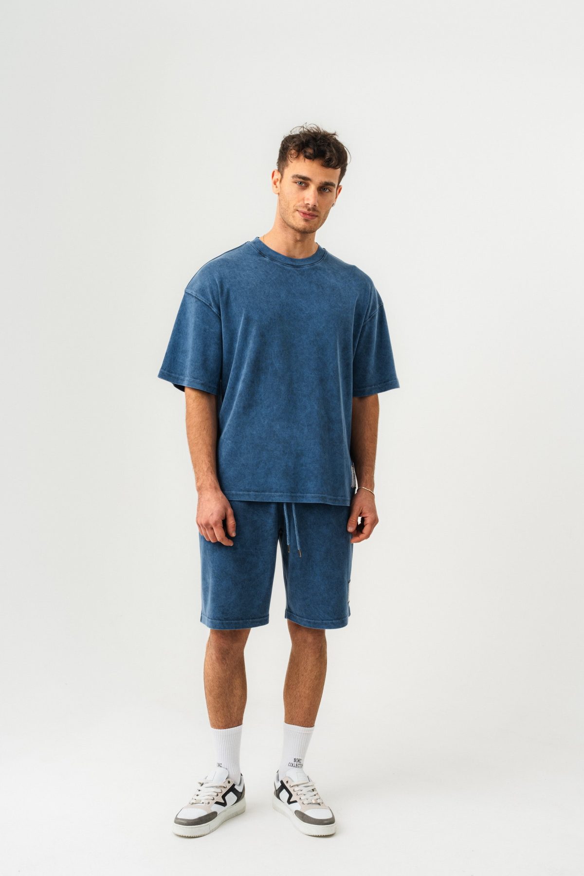 BORZ Soluk Efektli Oversize Kalıp T-shirt ve Şort Takımı — Haki (3)