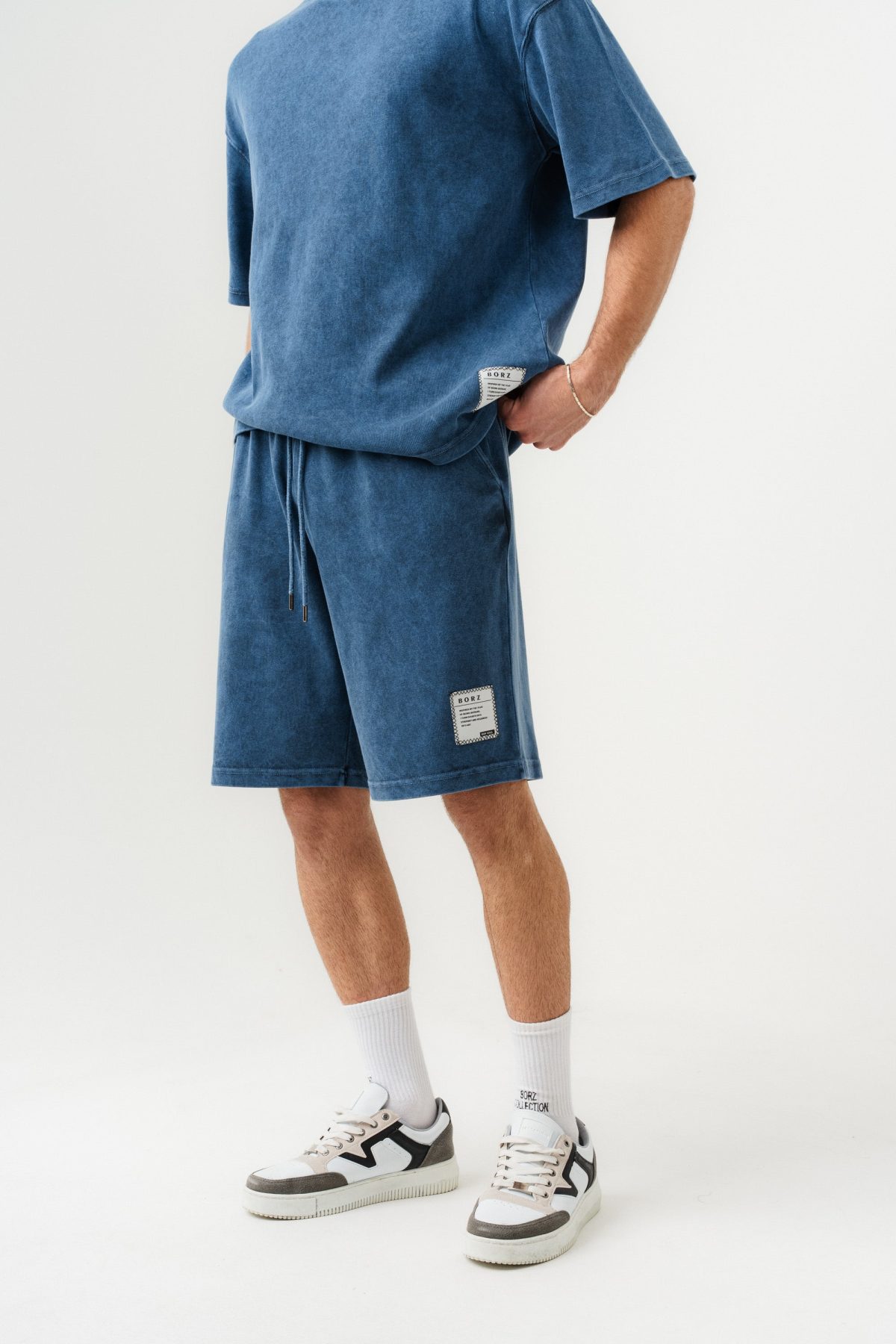 BORZ Soluk Efektli Oversize Kalıp T-shirt ve Şort Takımı — Haki (8)