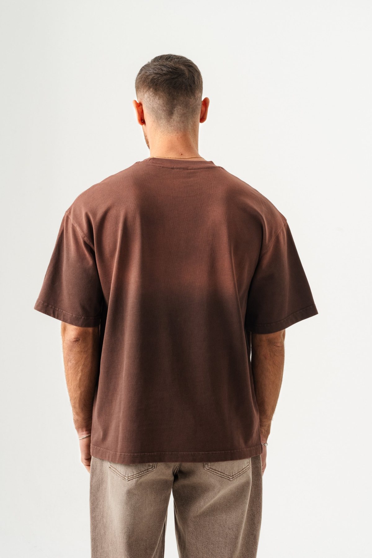 BORZ UNISEX CEPLİ-YIKAMALI OVERSİZE TİŞÖRT — Kahverengi (2)