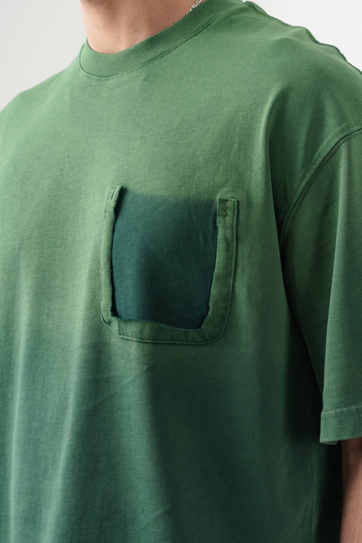 BORZ UNISEX CEPLİ-YIKAMALI OVERSİZE TİŞÖRT — Yeşil (5)
