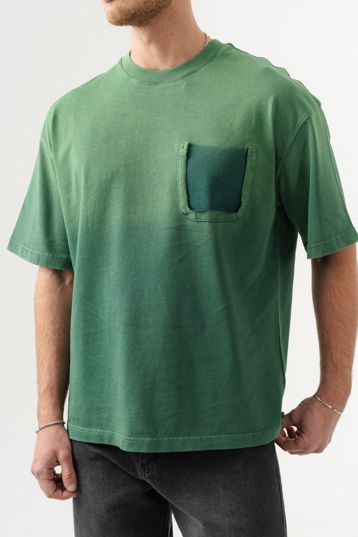 BORZ UNISEX CEPLİ-YIKAMALI OVERSİZE TİŞÖRT — Yeşil (6)