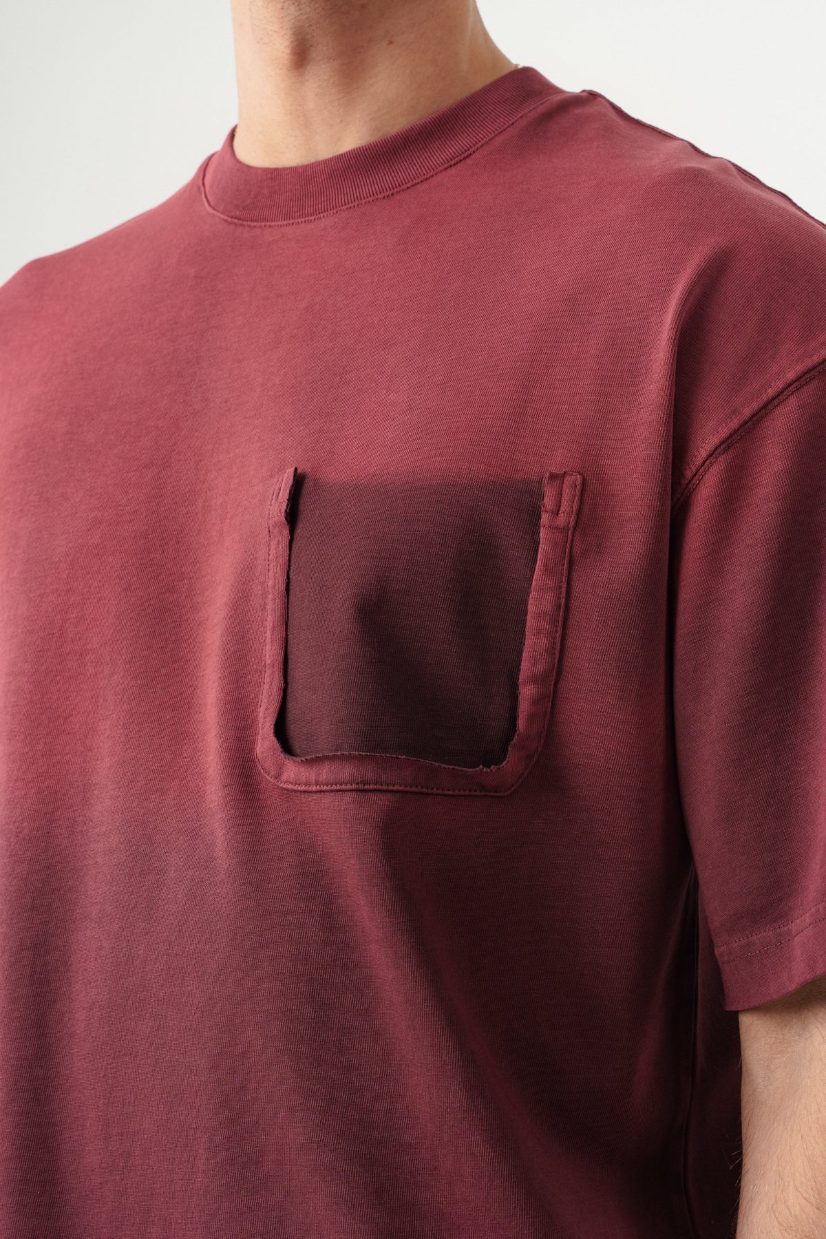 BORZ UNISEX CEPLİ-YIKAMALI OVERSİZE TİŞÖRT — Bordo (6)