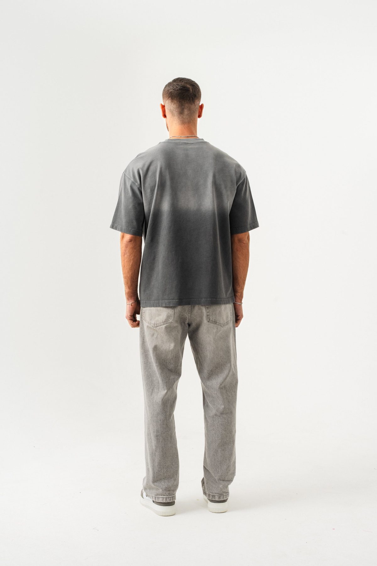 BORZ UNISEX CEPLİ-YIKAMALI OVERSİZE TİŞÖRT — Gri (5)