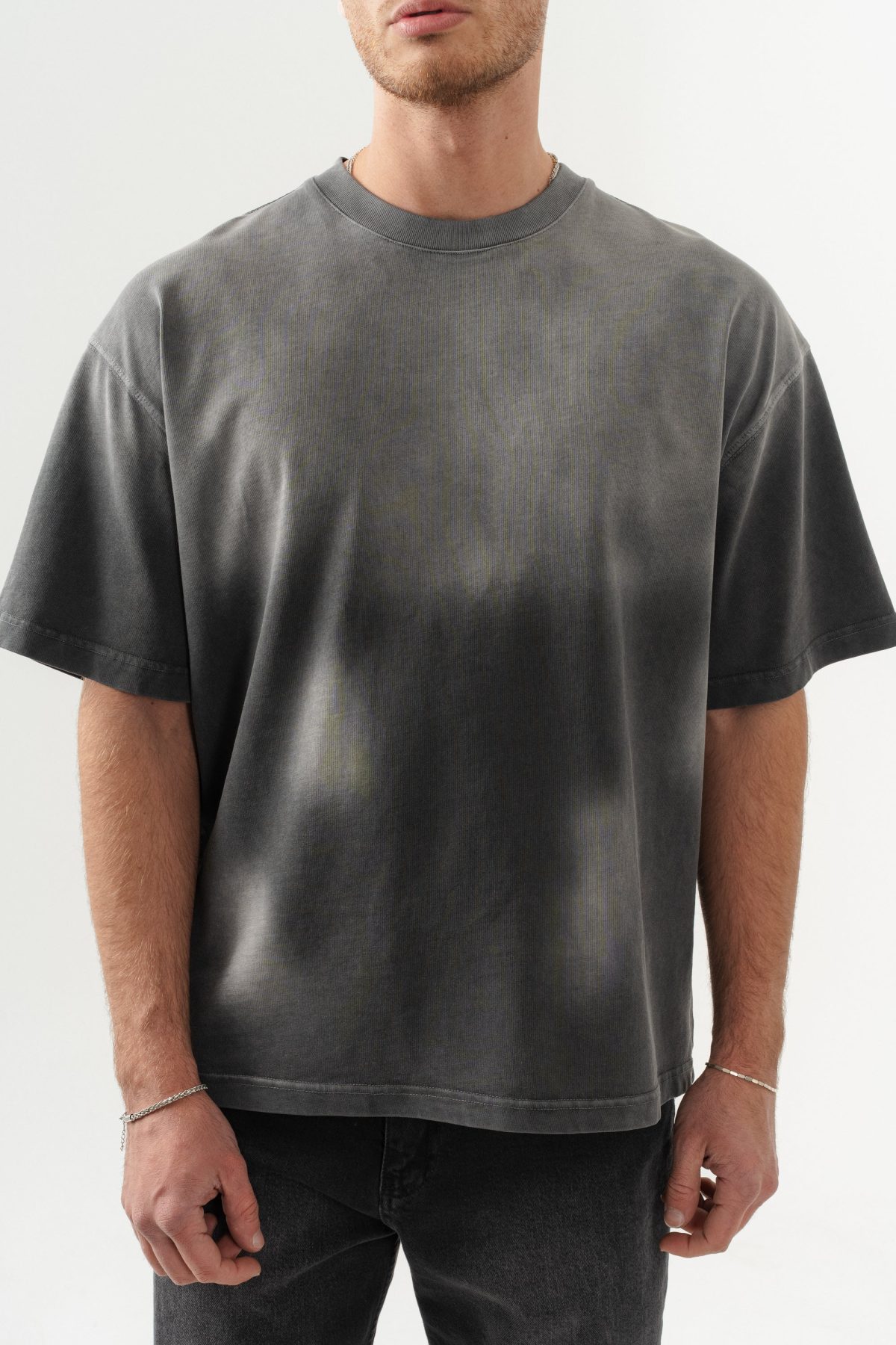 BORZ UNISEX GEÇİŞLİ - YIKAMALI OVERSIZE TİŞÖRT — Gri (4)