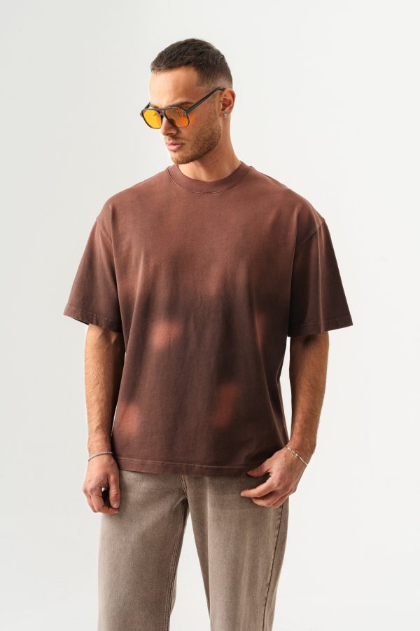 BORZ UNISEX GEÇİŞLİ - YIKAMALI OVERSIZE TİŞÖRT — Kahverengi