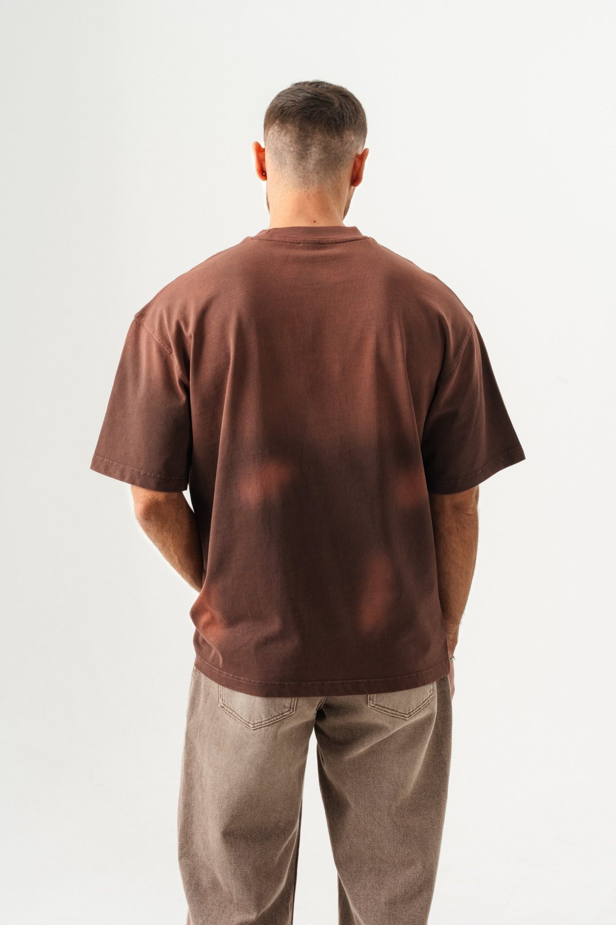 BORZ UNISEX GEÇİŞLİ - YIKAMALI OVERSIZE TİŞÖRT — Kahverengi (7)