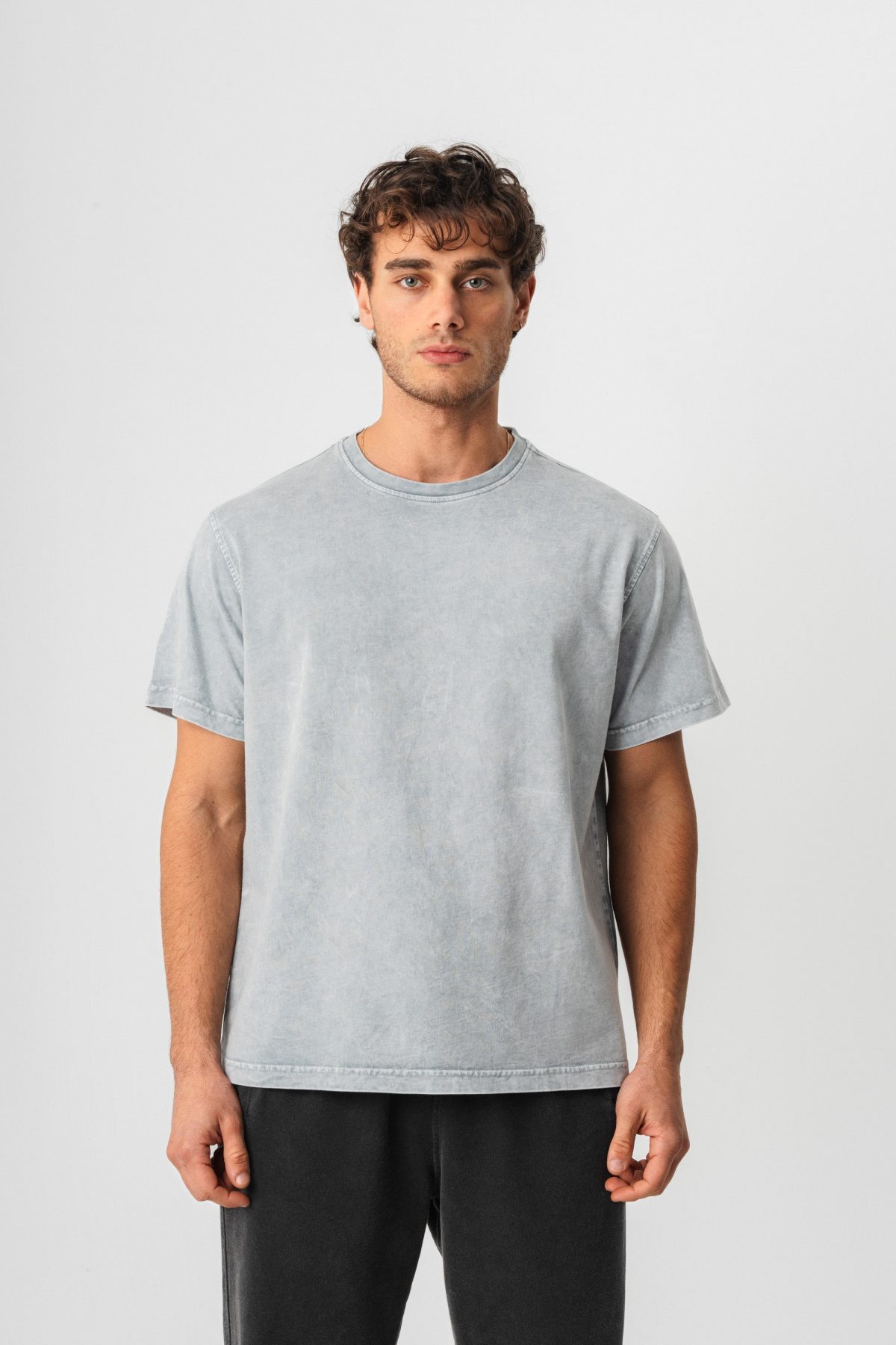 BORZ Yıkamalı Basic T-shirt - Gri — Gri (1)