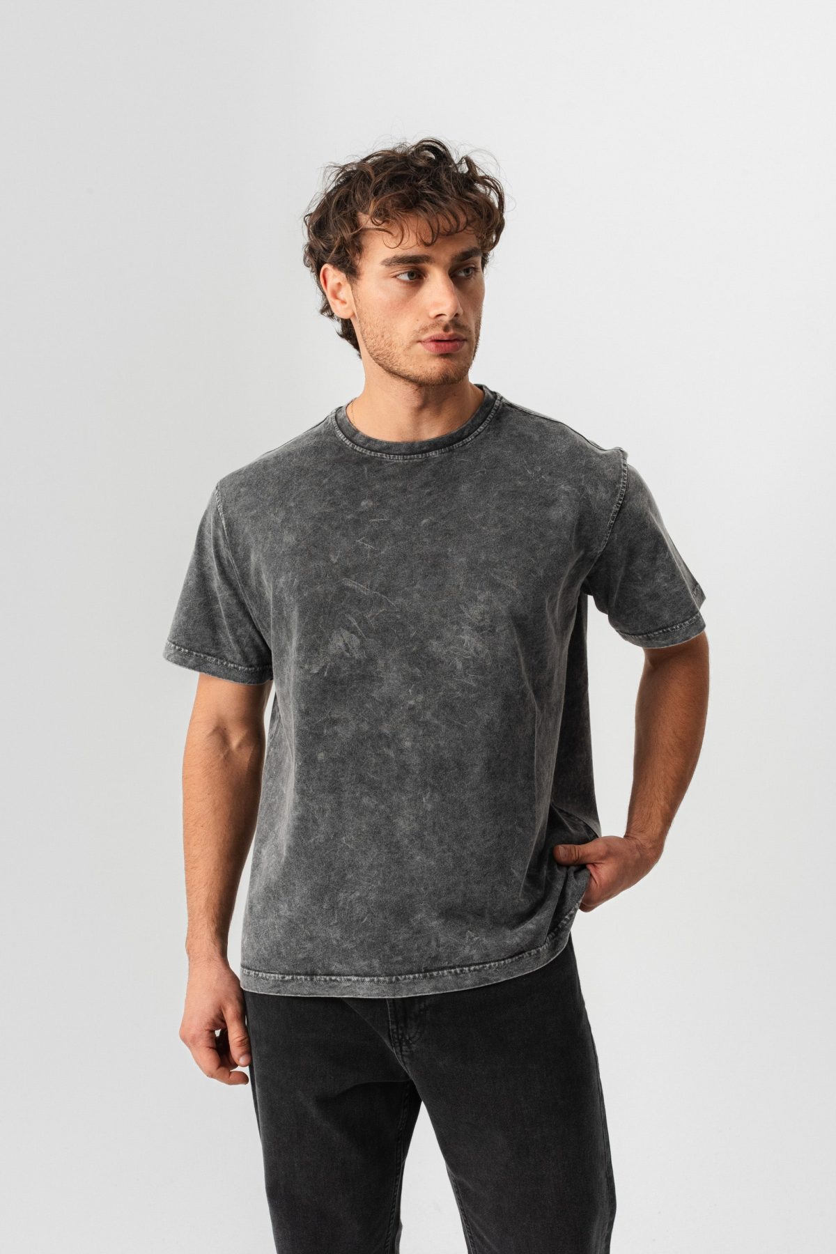 BORZ Yıkamalı Basic T-shirt - Siyah — Siyah (4)