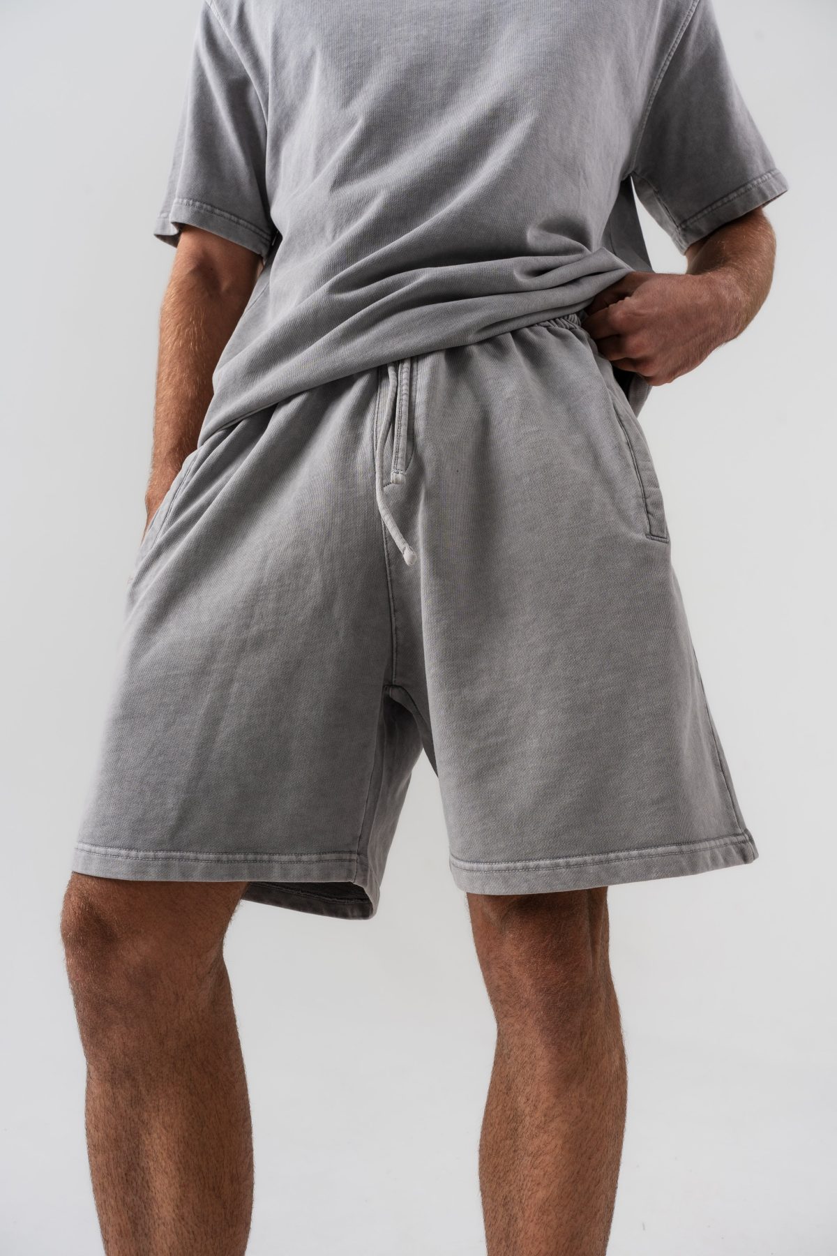 BORZ Yıkamalı Oversize T-shirt ve Şort Takımı - Gri — Gri (7)