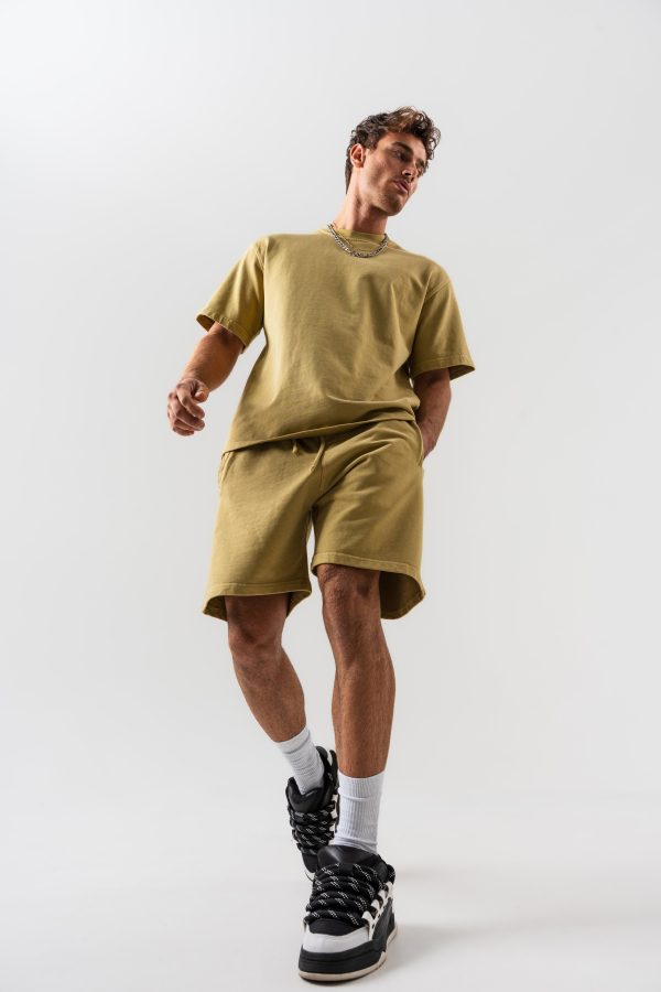 BORZ Yıkamalı Oversize T-shirt ve Şort Takımı - Sarı — Sarı